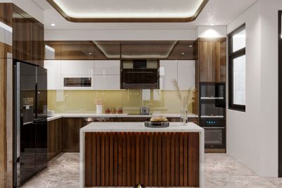 Tủ bếp gỗ ghép thanh